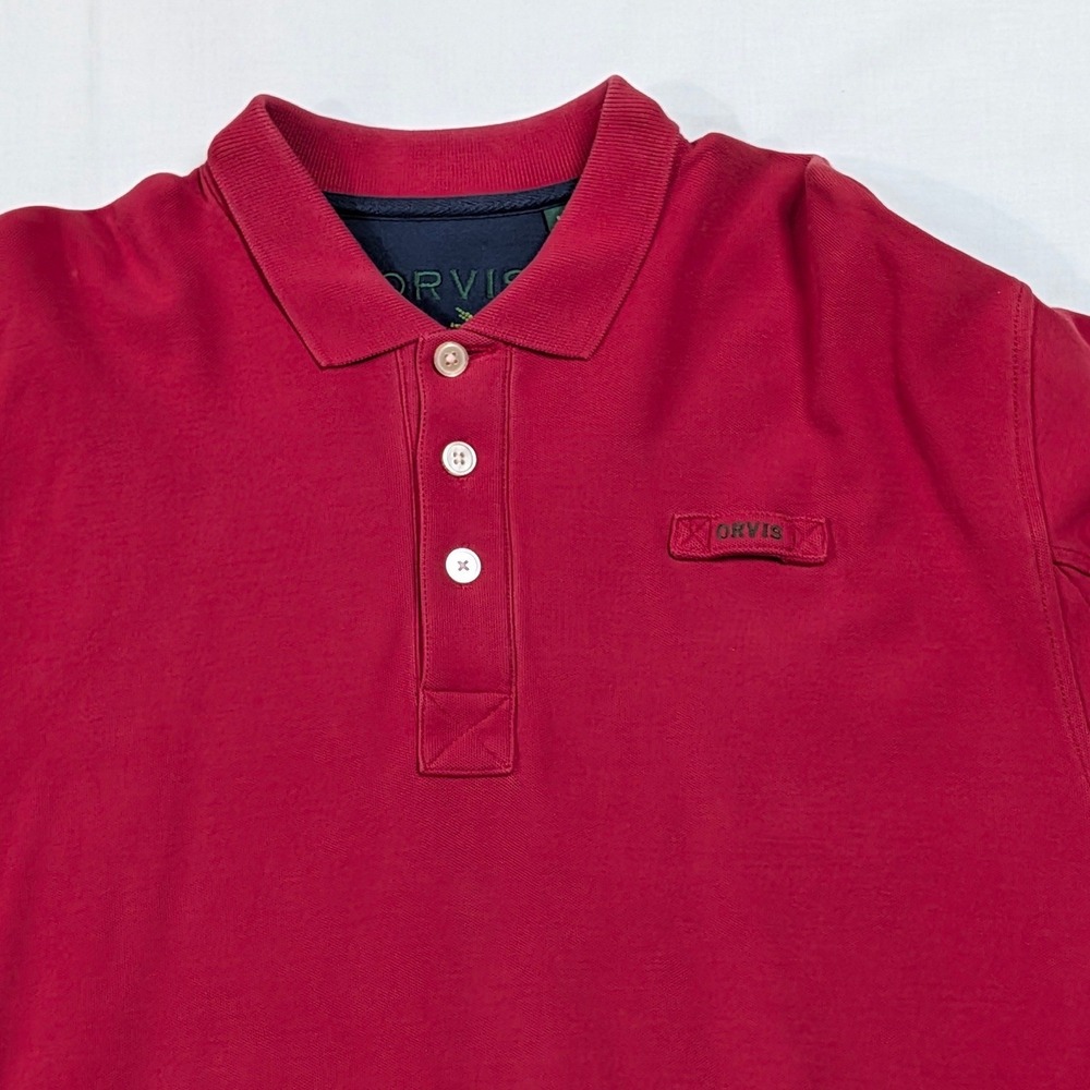 Orvis Mens Red Cotton Pique Short Sleeve Polo Shirt Large